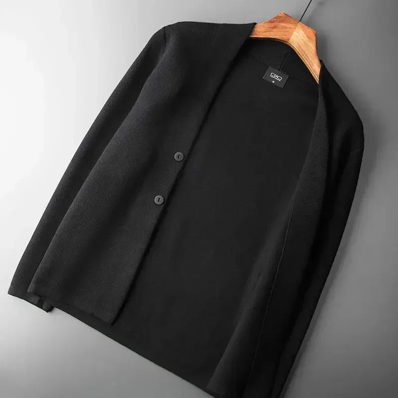 Man Clothes Solid Color Business Black Knitted Sweaters for Men