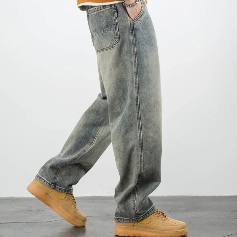 Men's Jeans Retro Cargo Trousers Straight Man Cowboy Pants Punk Washed Luxury Designer 2025 Trend Y2k Vintage  Style Baggy