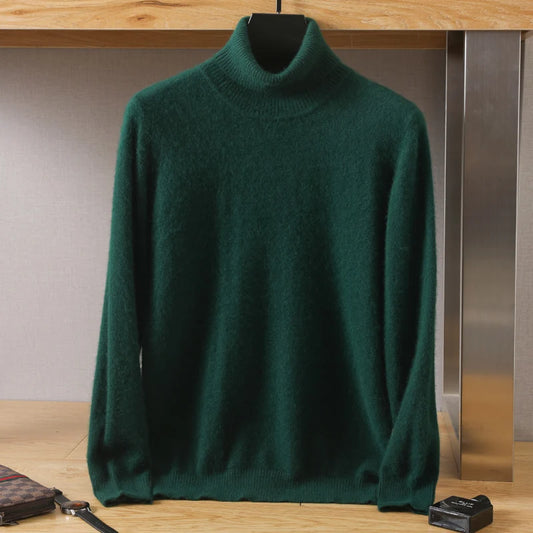 Men's Turtleneck 100% Mink Cashmere Sweater Men 2025 Autumn and Winter Loose Knitted Sweater Keep Warm Top Men Jumper