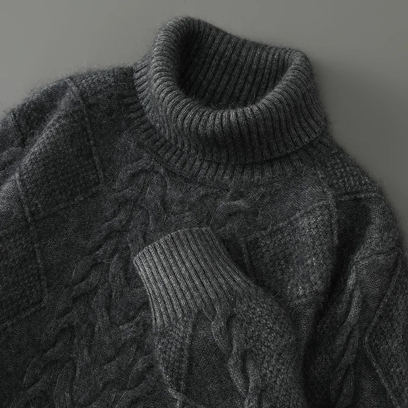ANGEL Men Turtleneck Pullover Long Sleeve Cashmere Thick Sweater Autumn Winter 100% Mink Cashmere Knitwear Smart Casual Clothing