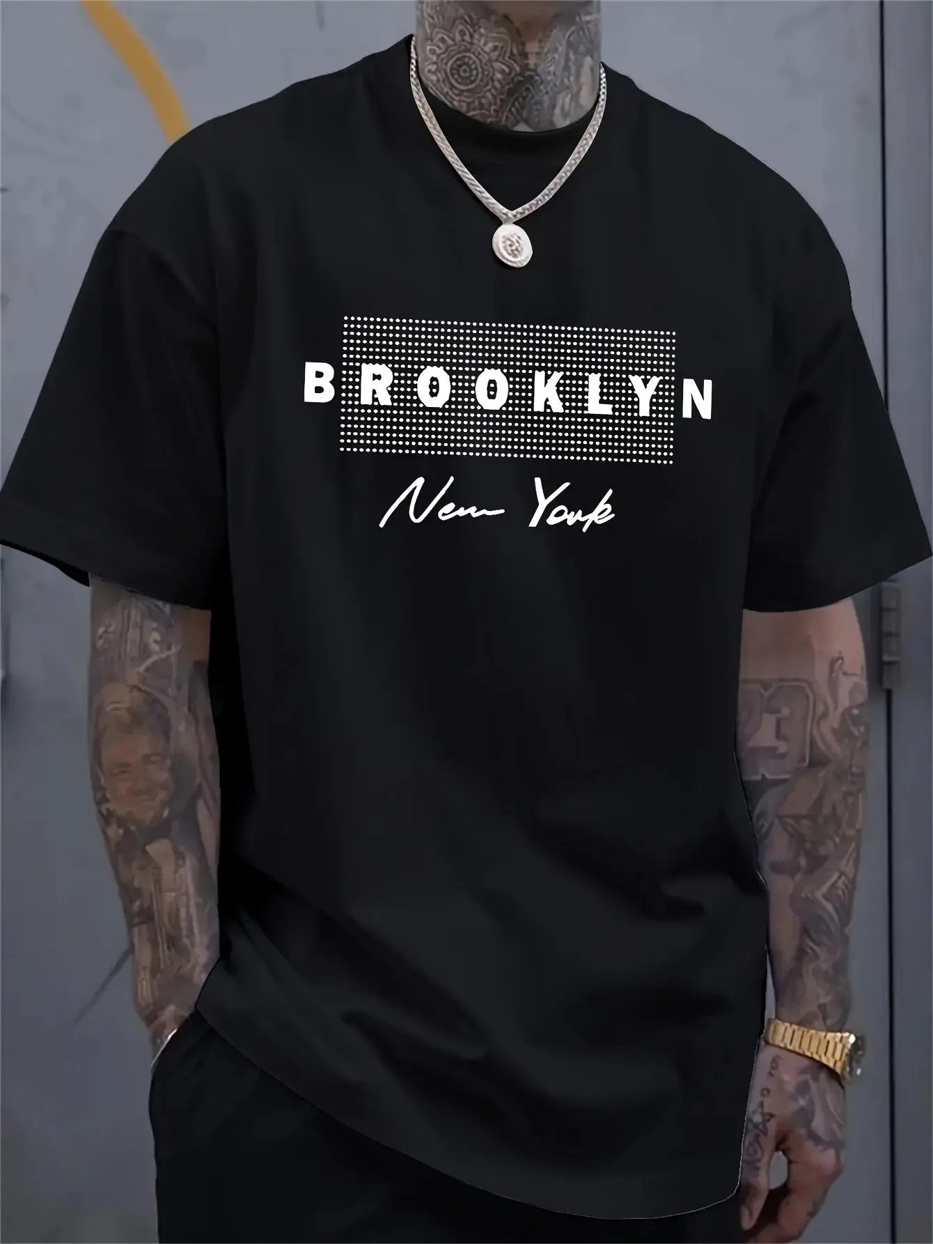 The 2025 summer new men's T-shirt Brooklyn New York Men's T-shirt 3D printed pattern Polyester style T-shirt Round neck Summer c