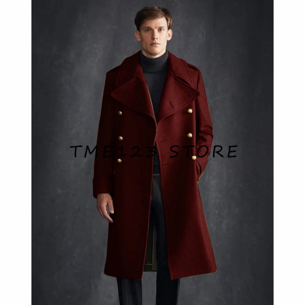 Men's Woolen Long Coat V-neck Single-breasted Business Casual Fashion Viking Cloak Winter Coats for Men  to Man Jackets