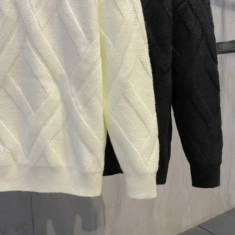 Sweaters for Men Solid Color Man Clothes Plain Crewneck Pullovers