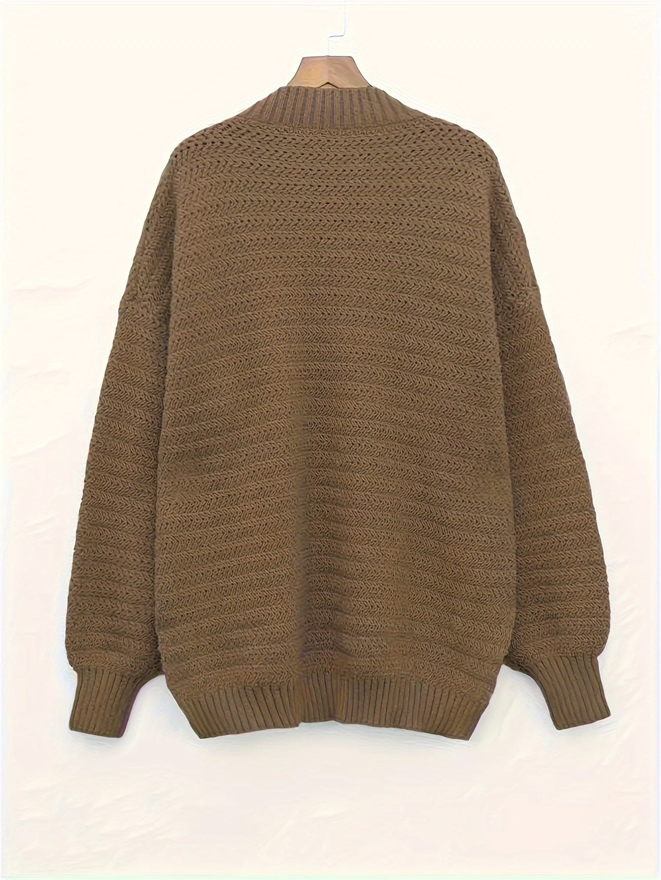 Solid Color Stand Neck Pullover Sweater, Elegant Side Split Long Sleeve Knitted Sweater For Fall & Winter, Women's Clothing